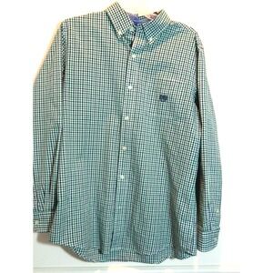 Chaps Easy Care Green Black Checked Button Down Men's Long Sleeve Size MEDIUM